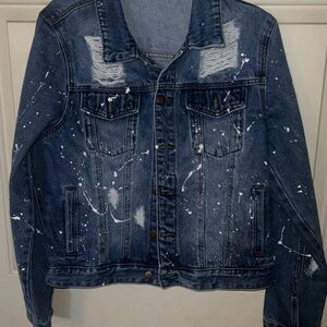 Karol G Distressed Denim Jacket with Paint Splatter